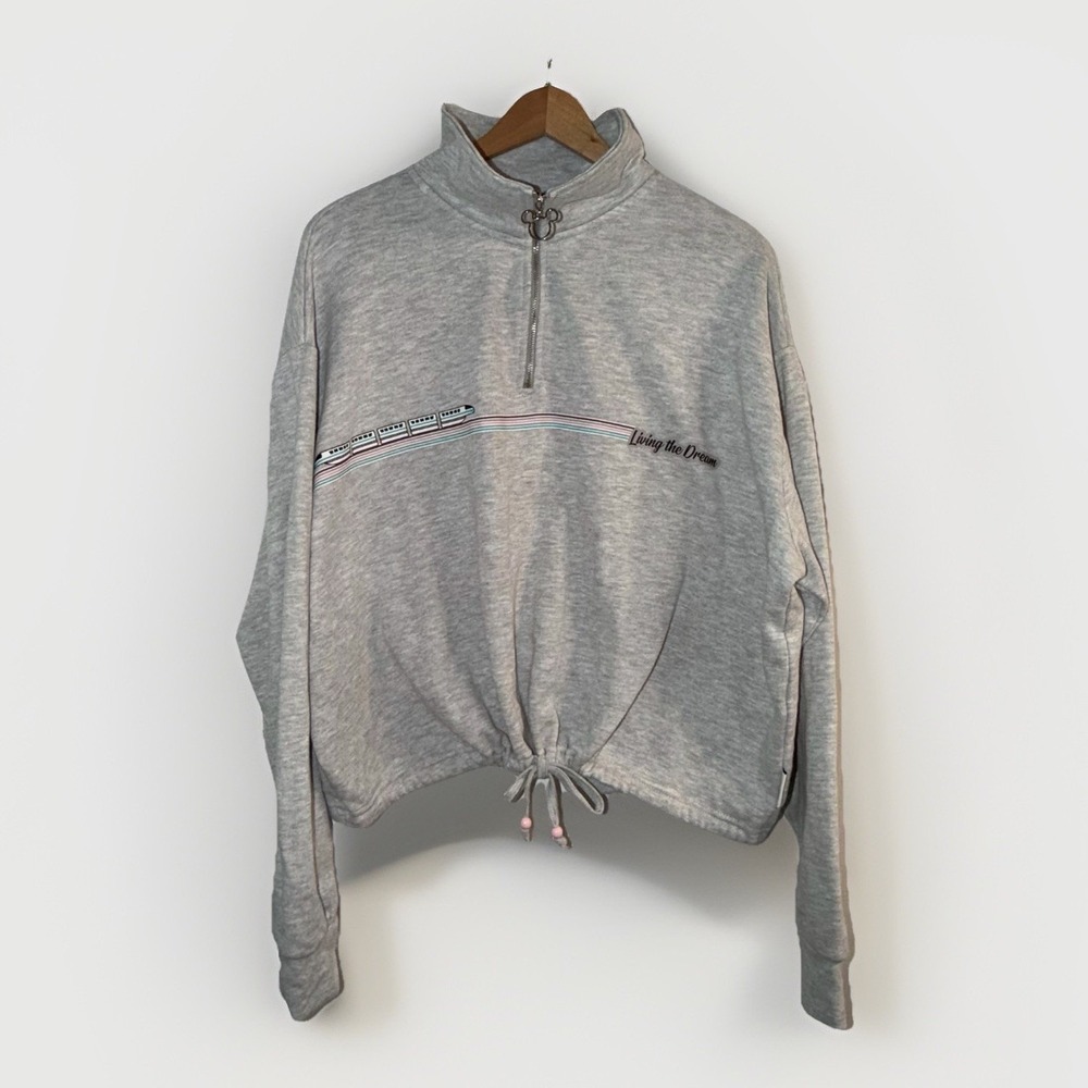 Disney Gray Half-Zip Drawstring Sweatshirt